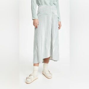 NWT $325 Vince Sz6 Asymmetric Drape Velvet Midi Skirt Pale Sea Glass